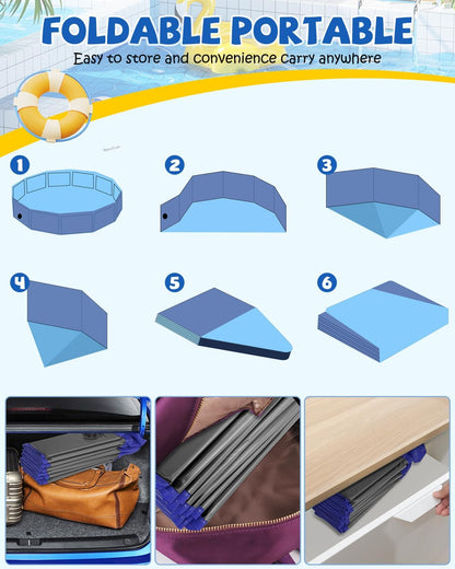 YSJILIDE Portable Dog Pool PVC Pet Swimming Pool Bathtub Collapsible Dog Pool, Hard Plastic Pool