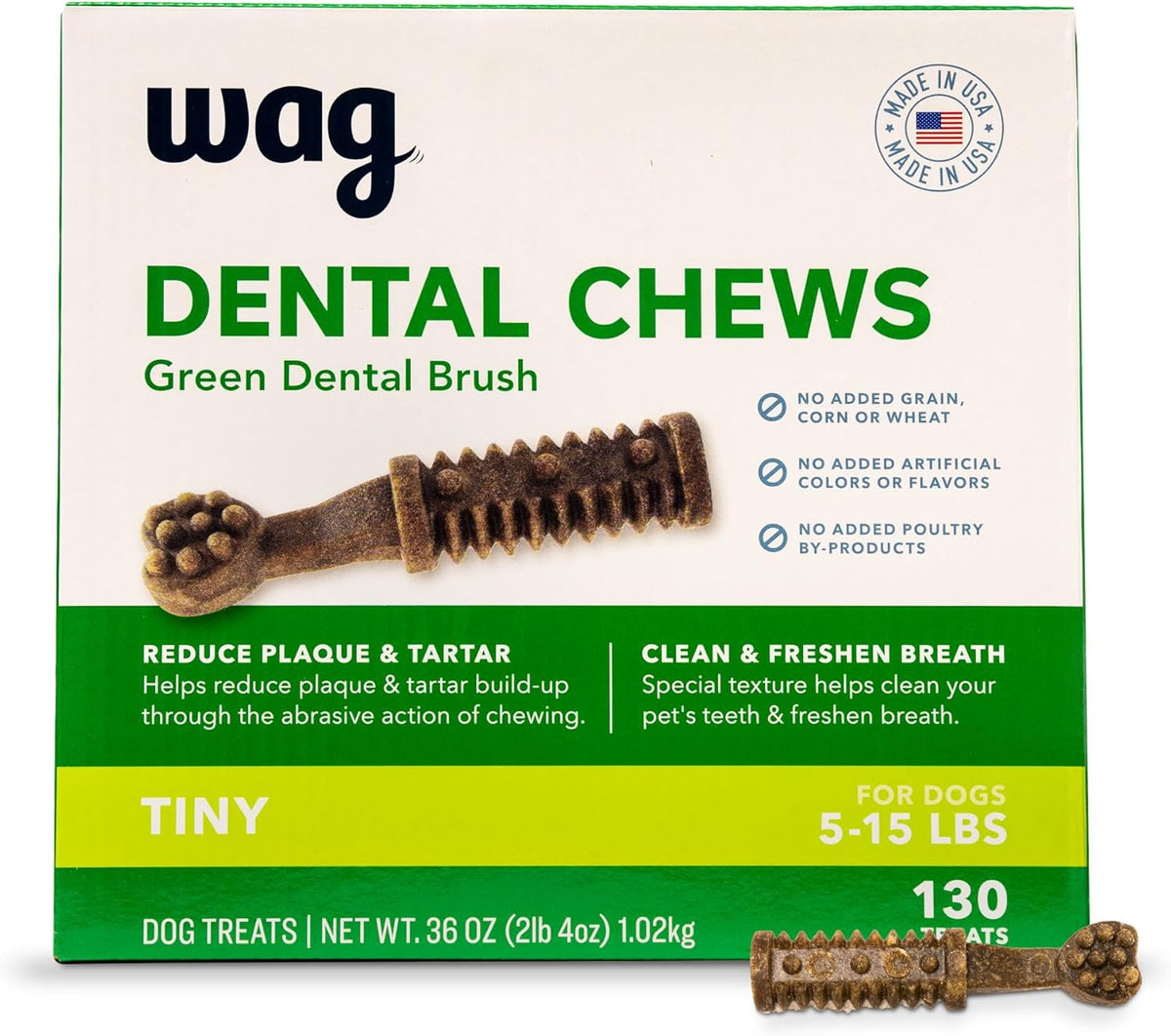 Amazon Brand - Wag Dental Dog Treats to Help Clean Teeth & Freshen Breath Tiny, 2.25 pounds
