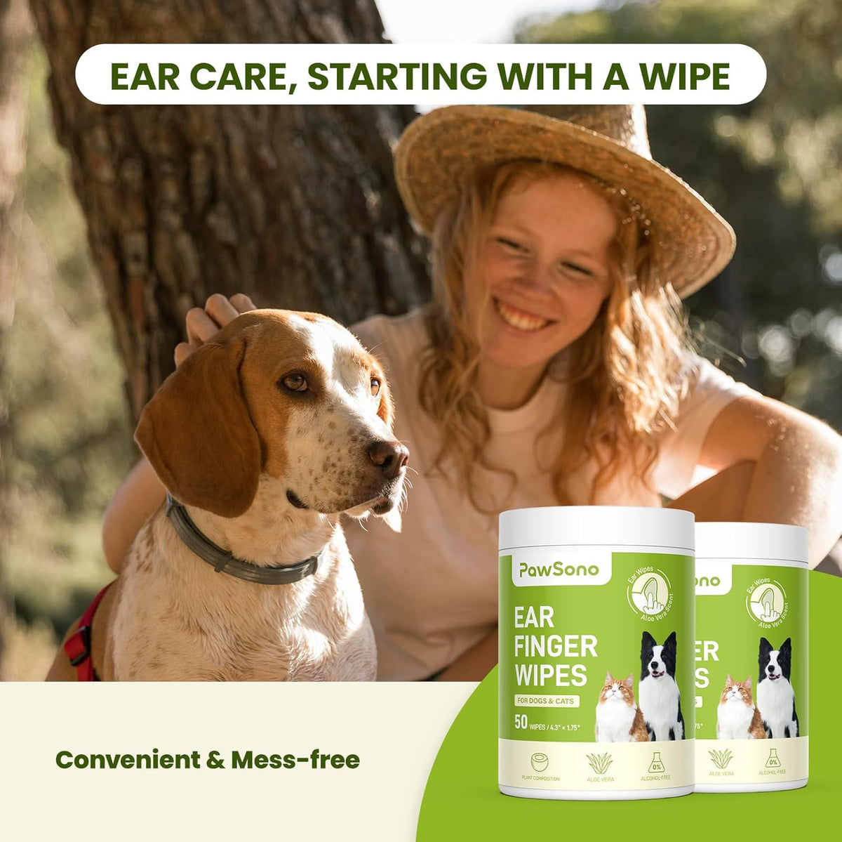 Dog Ear Finger Wipes for Dogs & Cats, Thicker Dog Ear Cat Ear Cleaner Wipes, Natural Relief Dog Ear