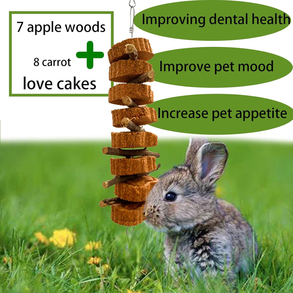 Bunny Carrot Cake Chew Toys,Rabbit Teeth Grinding Hanging Chinchillas Molar Toy Improve Dental