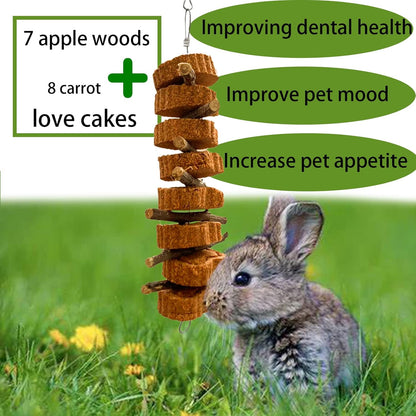 Bunny Carrot Cake Chew Toys,Rabbit Teeth Grinding Hanging Chinchillas Molar Toy Improve Dental