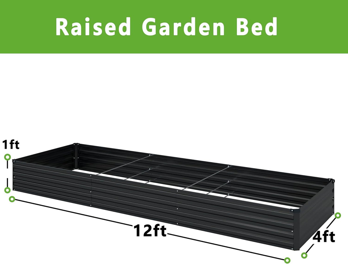 MGNO 2pcs 12x4x1FT Galvanized Raised Garden Bed-Outdoor Planter Box for Vegetables-Metal Garden