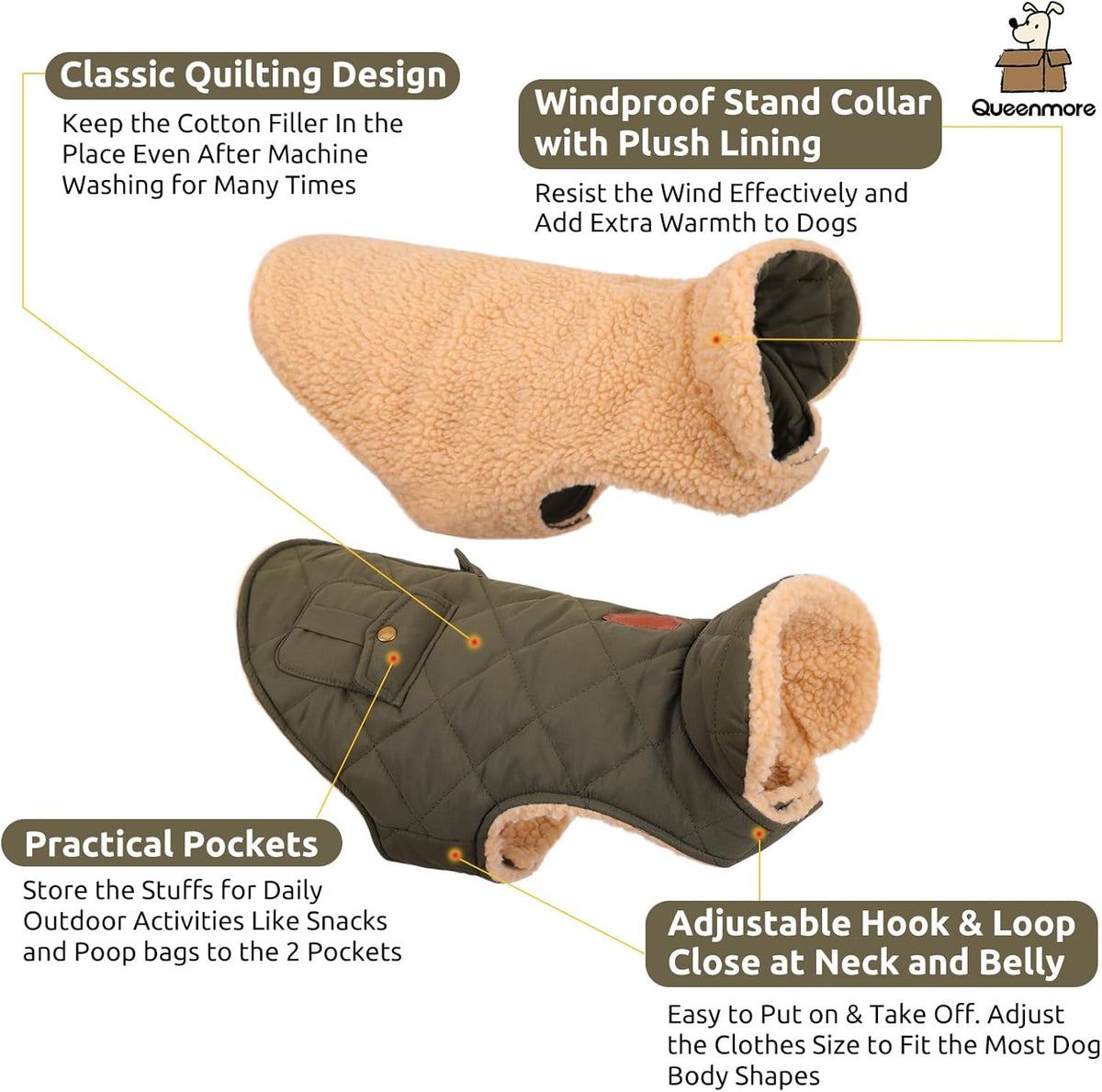 Queenmore Warm Coat for Cold Weather, Quilting Winter Jacket With Ultra Thick Plush Lining and