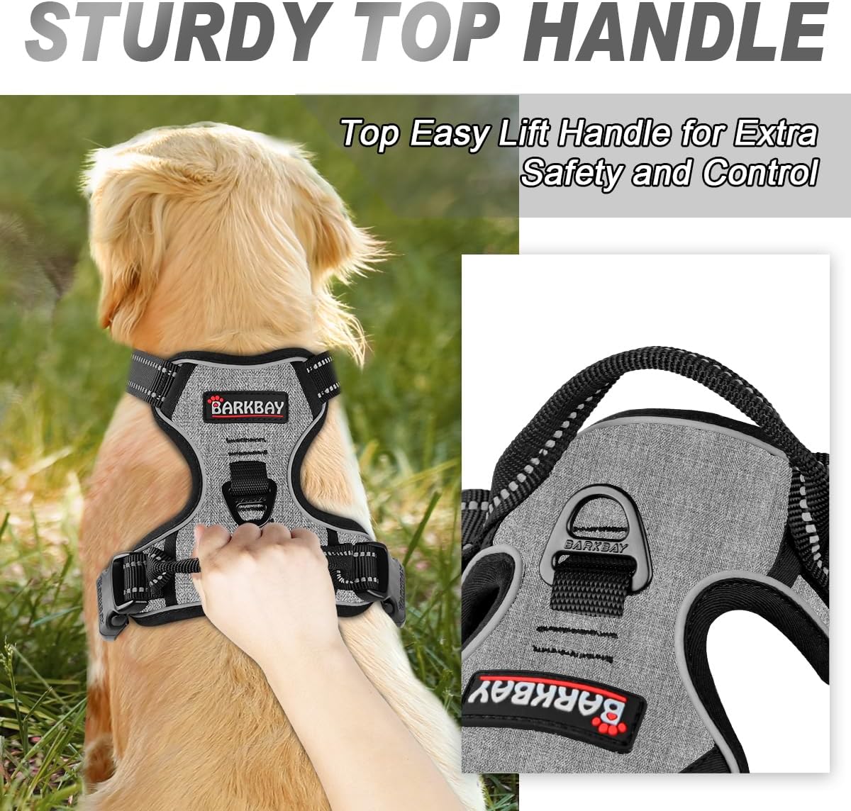 BARKBAY No Pull Dog Harness Front Clip Heavy Duty Reflective Easy Control Handle for Large Dog