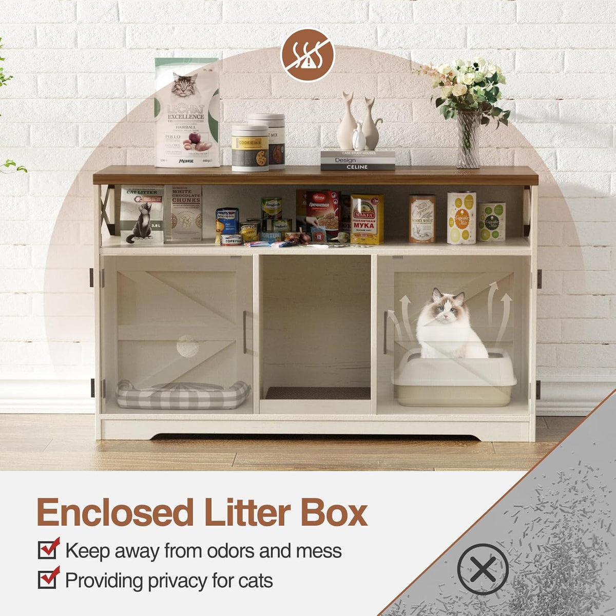 Cat Litter Box Enclosure for 2 Cats, 47" Double Hidden Litter Box Furniture with Scratch Pad