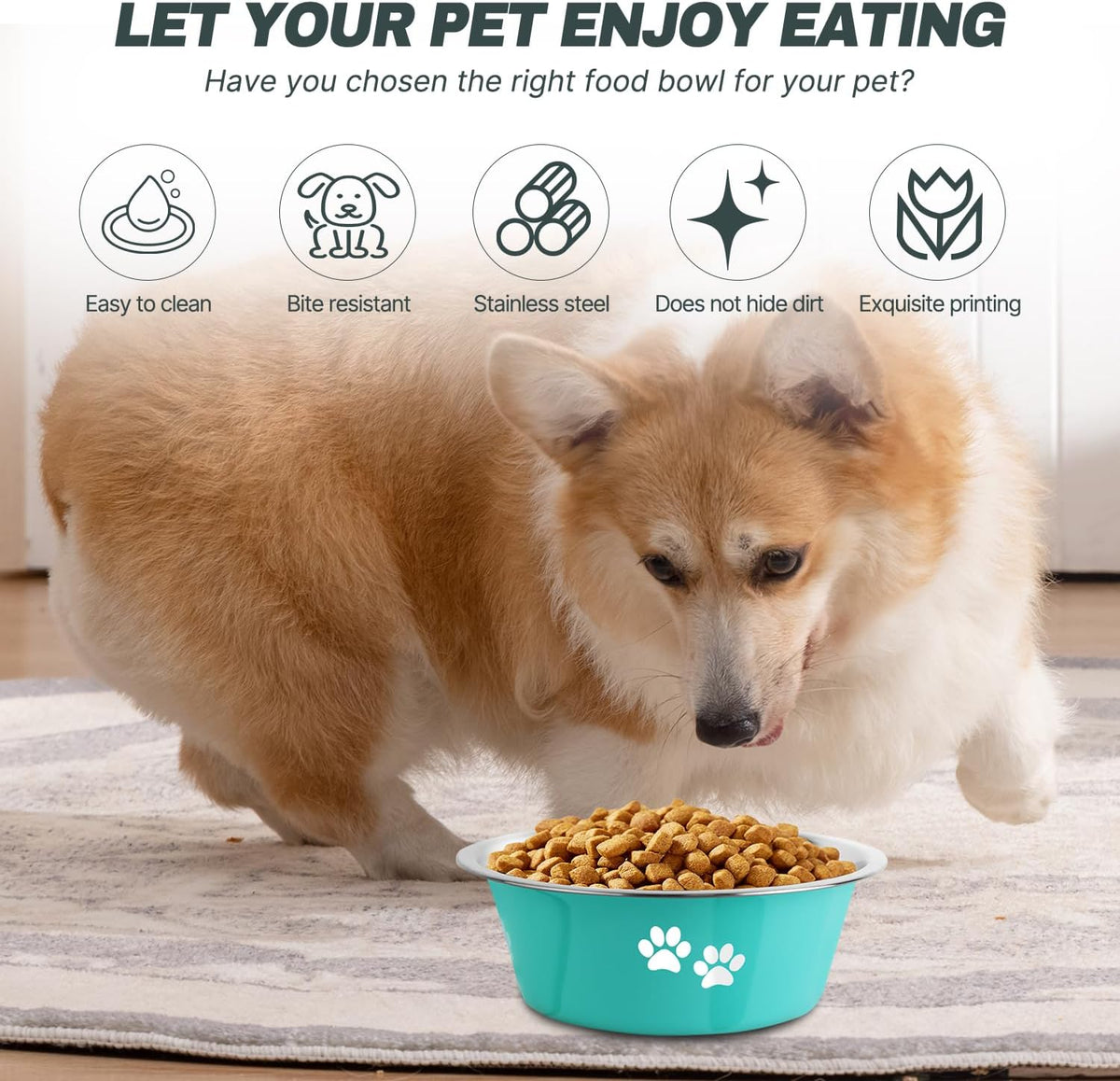 Stainless Steel Dog Bowls, Nonslip Rubber Bottom No Spill Proof Skid Metal Insulated Dog Bowls for