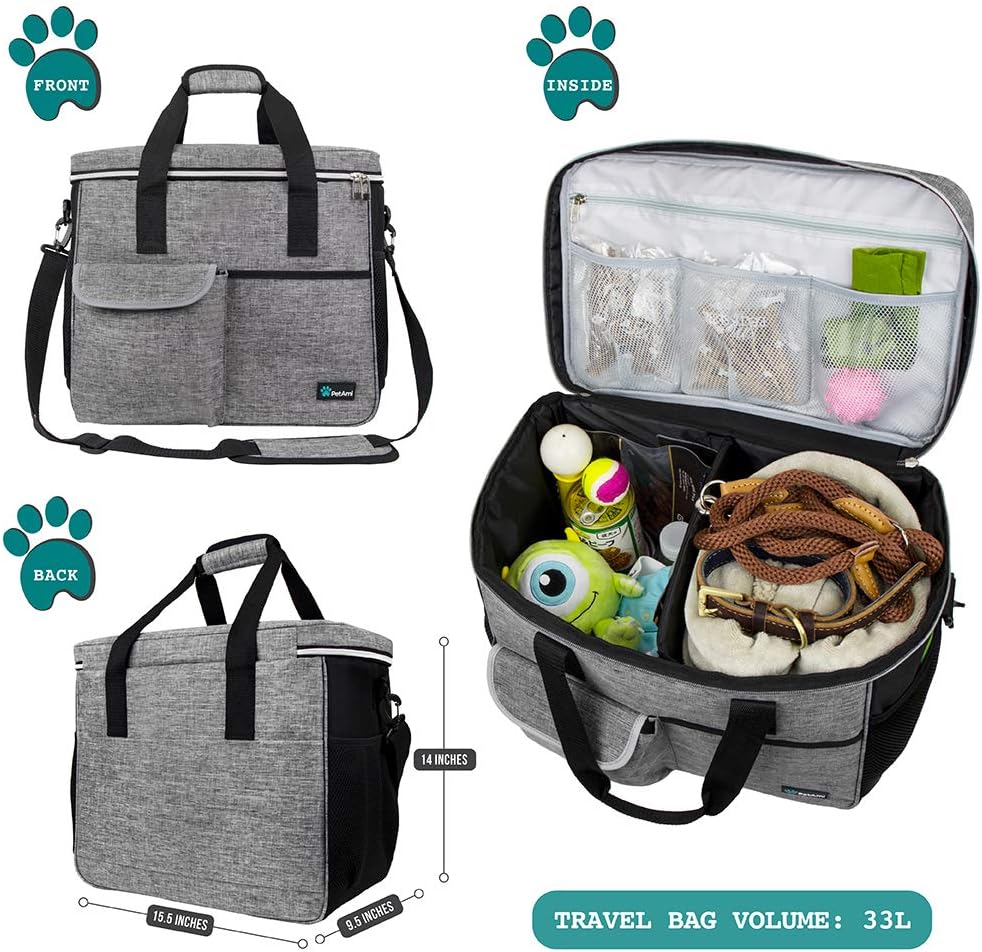 PetAmi Dog Travel Bag, Travel Pet Bag Organizer, Dog Food Travel Bag with Food Container and Bowls
