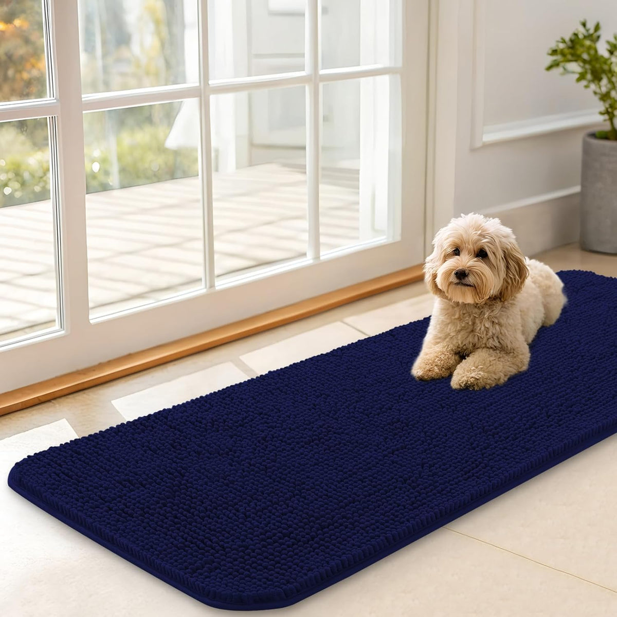 OLANLY Dog Door Mat for Muddy Paws 47x17, Absorbs Moisture and Dirt, Absorbent Non-Slip Washable