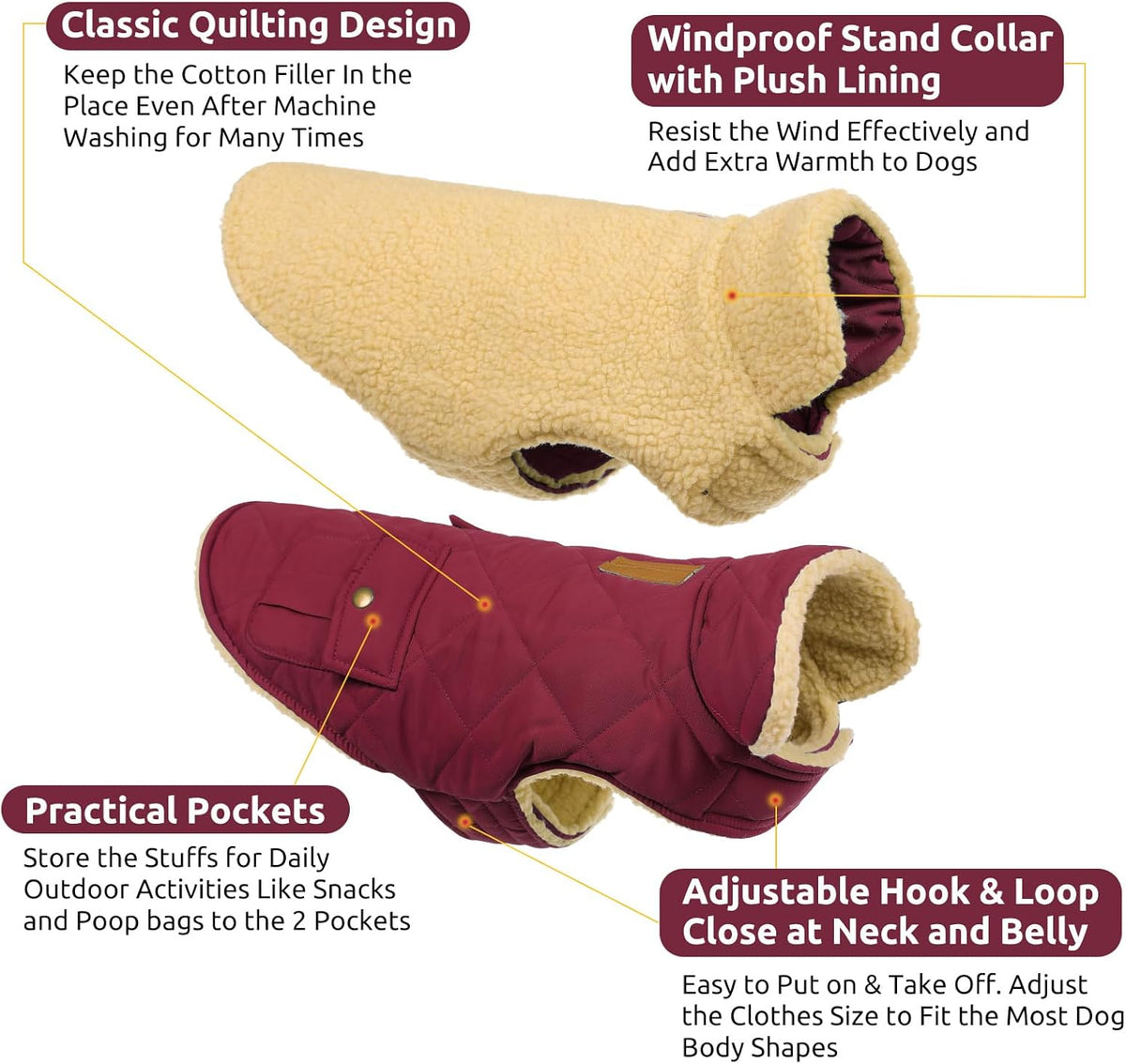 Queenmore Dog Winter Coat Warm Puffer Jacket Waterproof Plush Lining Thermal Cold Weather Vest for