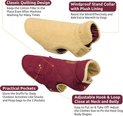Queenmore Dog Winter Coat Warm Puffer Jacket Waterproof Plush Lining Thermal Cold Weather Vest for