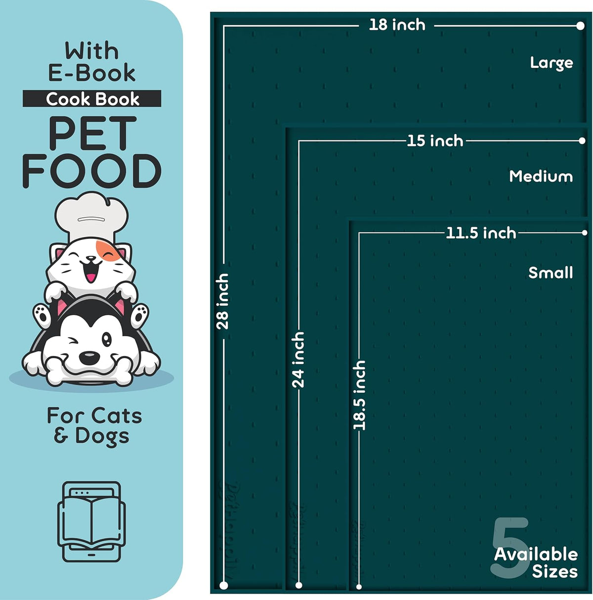 Dog Food Mat - 28x18 Raised Edges Dogs Mat for Food and Water Prevent Spill, Waterproof Cat Food
