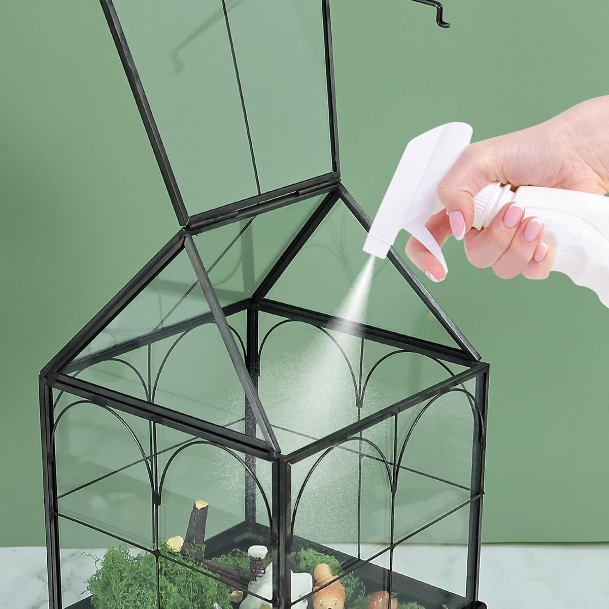 HighFree Glass Terrarium with Metal Tray, Glass Greenhouse Terrarium Kit for Succulents, Cacti