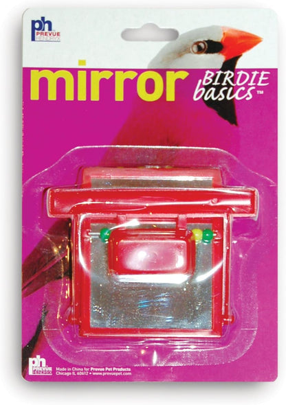 Prevue Hendryx Birdie Basics Perch Mirror with Beads Bird Toy, 4" x 3.5" (60424), Red (Package May