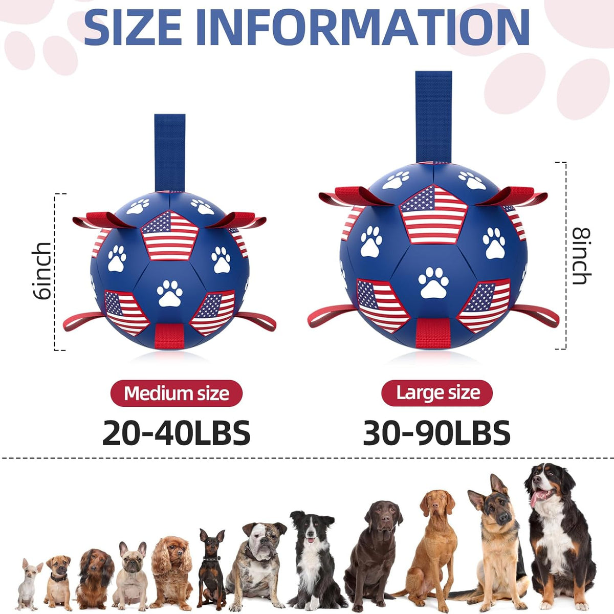 QDAN Dog Toys Soccer Ball with Straps, Durable Balls for Large Dogs, Beach Pool Dog Water Toy