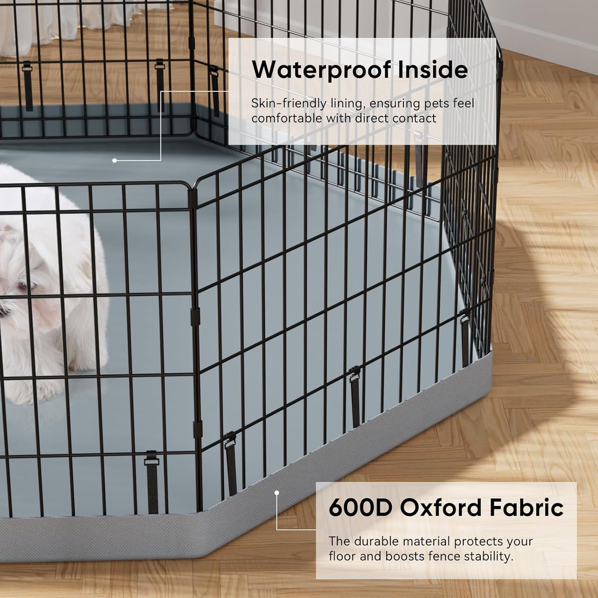 PJYuCien Dog Playpen, 8 Panels 24”H Dog Playpen Indoor with Grey Bottom Pad and Top Cover, Metal