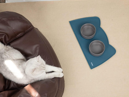 OHMO - Cat Food Mat, Silicone Pet Feeding Mat for Floor Non-Skid Waterproof Dog Water Bowl Tray