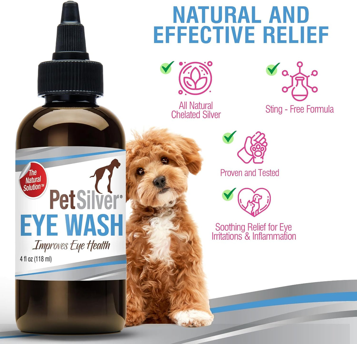 PetSilver Eye Drops for Dogs and Cats - Natural Dog Eye Wash - Relief for Inflammation & Irritation