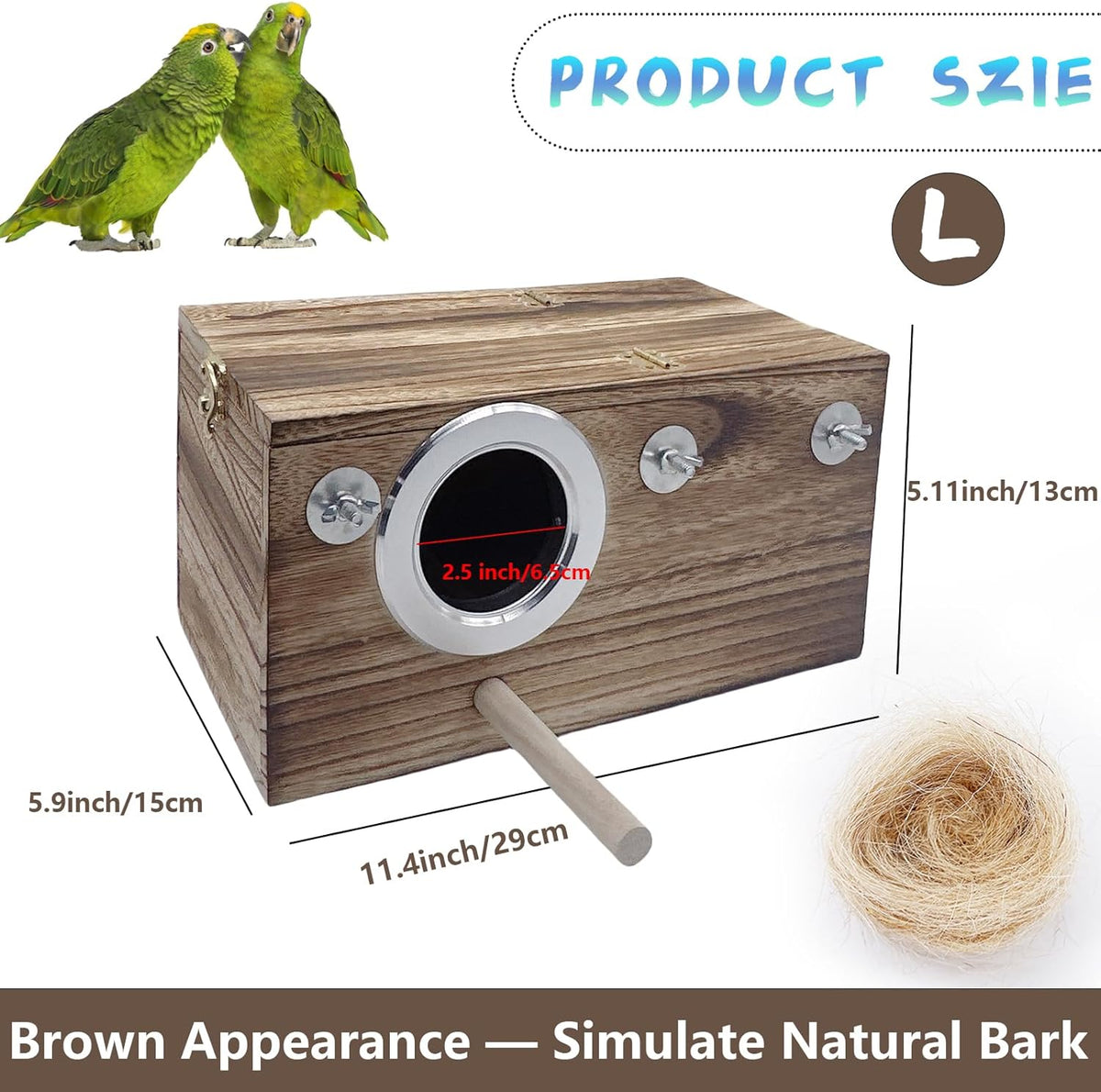 kathson Parrots Nesting Box Parakeet Nest House for Cage Budgie Breeding Hut with Coconut Fiber