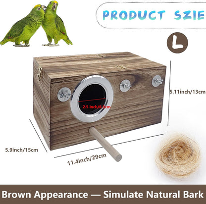 kathson Parrots Nesting Box Parakeet Nest House for Cage Budgie Breeding Hut with Coconut Fiber