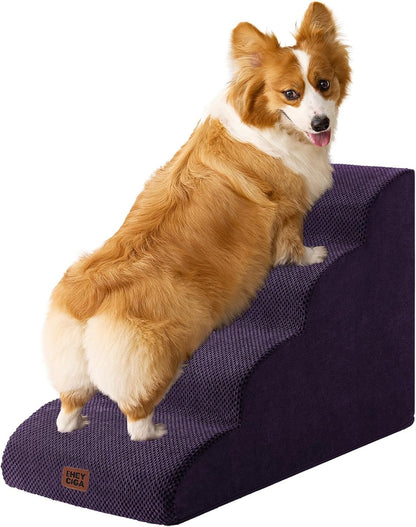 EHEYCIGA Curved Dog Stairs Ramp for High Beds 19.7" H, 4-Step Dog Steps for Small Dogs and Cats