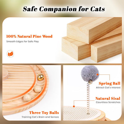 Cat Scratcher, Cat Natural Sisal Scratching Pad, Kitten Interactive Toy with Ball Track Spring Ball