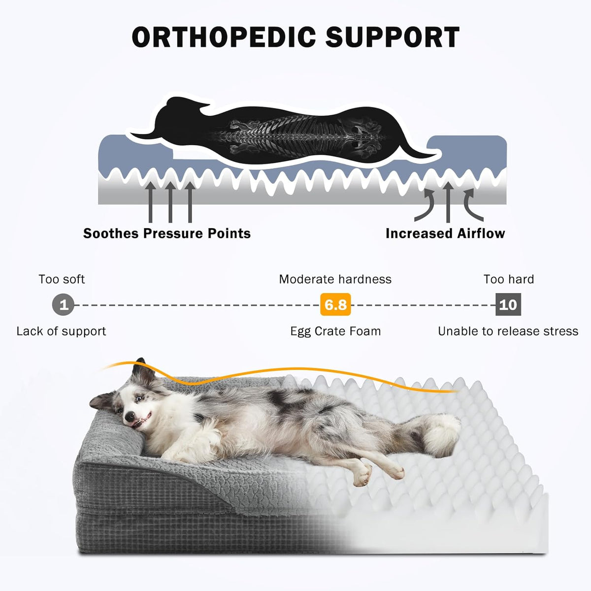 INVENHO Orthopedic Dog Beds Large Sized, XL Washable Egg-Crate Memory Foam Dog Couch Bed with