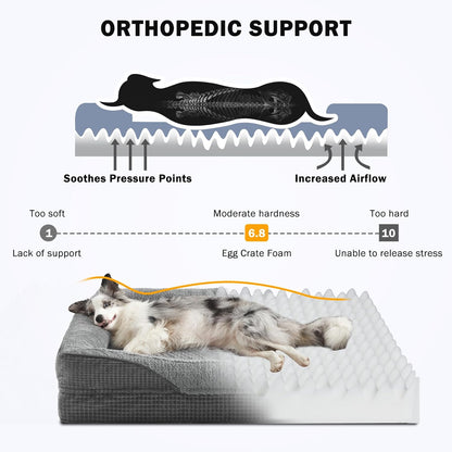 INVENHO Orthopedic Dog Beds Large Sized, XL Washable Egg-Crate Memory Foam Dog Couch Bed with