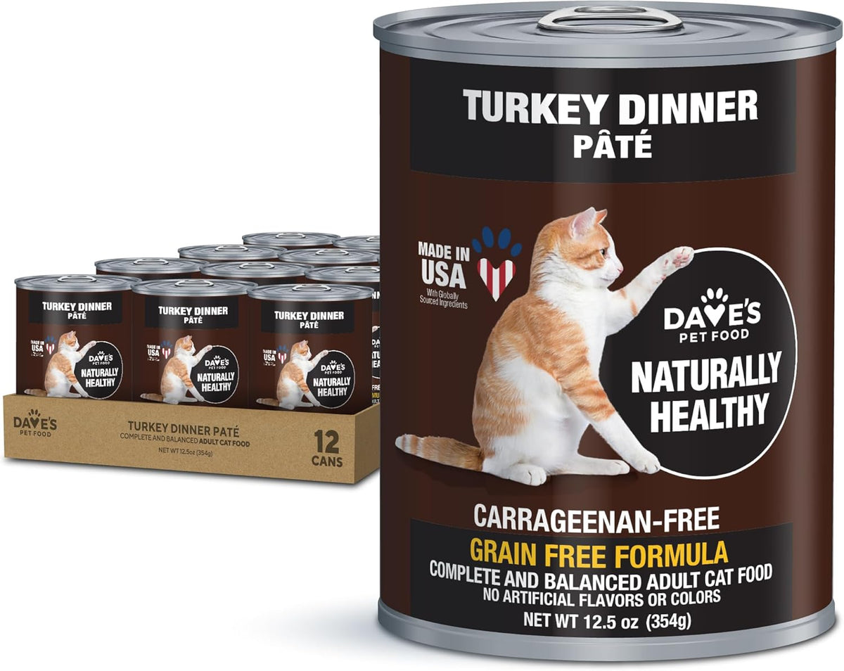 Dave's Pet Food Grain Free Wet Canned Cat Food (Turkey), Made in USA Naturally Healthy, Added
