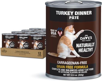Dave's Pet Food Grain Free Wet Canned Cat Food (Turkey), Made in USA Naturally Healthy, Added
