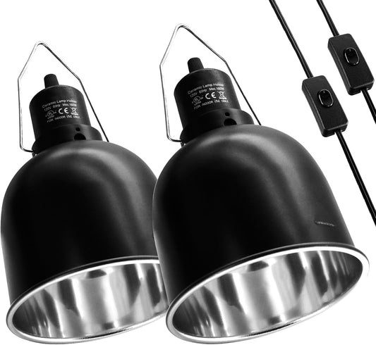 Reptile Light Fixture, 2 Packs 5.5 Inch Deep Dome Lampshade Dimmable, Reptile Heat Lamp Fixture
