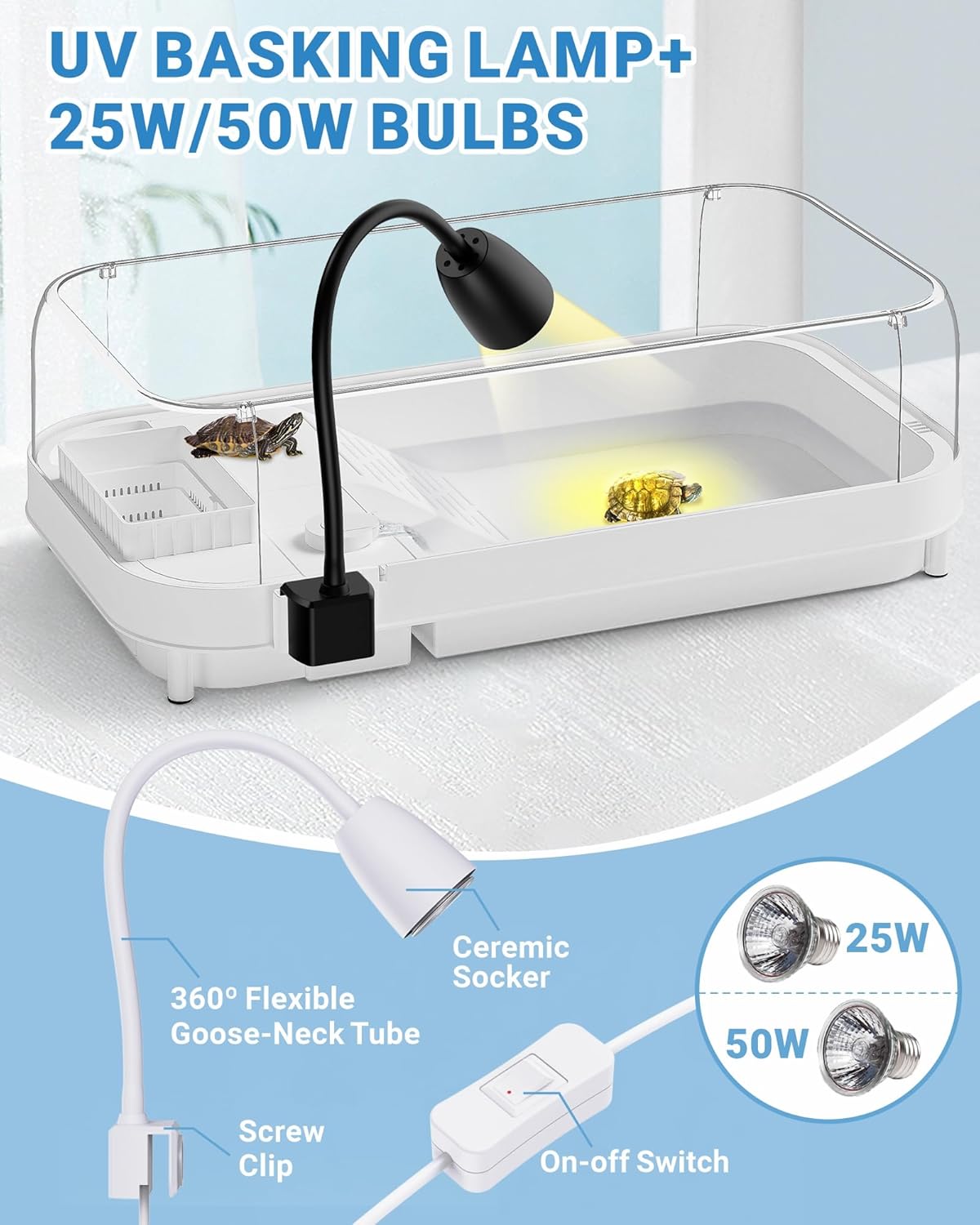 Large Turtle Tank Kit (Tank + Lamp + Filter), Acrylic Turtle Tank Starter Kit, Tank Aquarium with