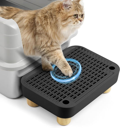 Cat Litter Box Step Ramp, Cat Litter Catcher Mat with Wooden Feet, Filter Function, Cat Pedal Stool