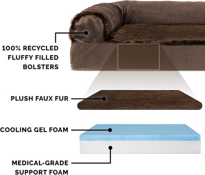 Furhaven Cooling Gel Dog Bed for Large Dogs w/ Removable Bolsters & Washable Cover, For Dogs Up to