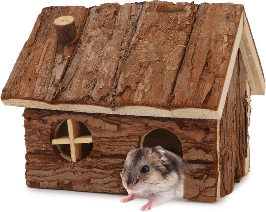 Hypeety Natural Wooden Hamster House Cage Small Animals House with Chimney for Pet Rats Gerbil