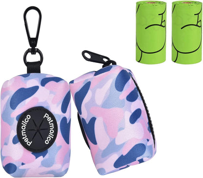 Petmolico Dog Poop Bag Holder Leash Attachment, Waste Bag Dispenser Zippered Pouch, Fits Any Leash