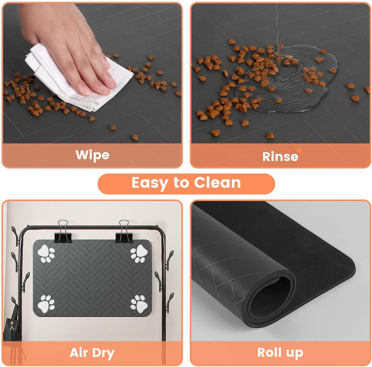 Pet Feeding Mat-Absorbent Pet Placemat for Food and Water Bowl, with Waterproof Rubber Backing