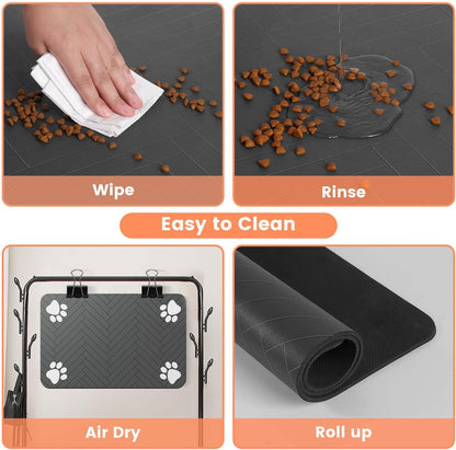 Pet Feeding Mat-Absorbent Pet Placemat for Food and Water Bowl, with Waterproof Rubber Backing