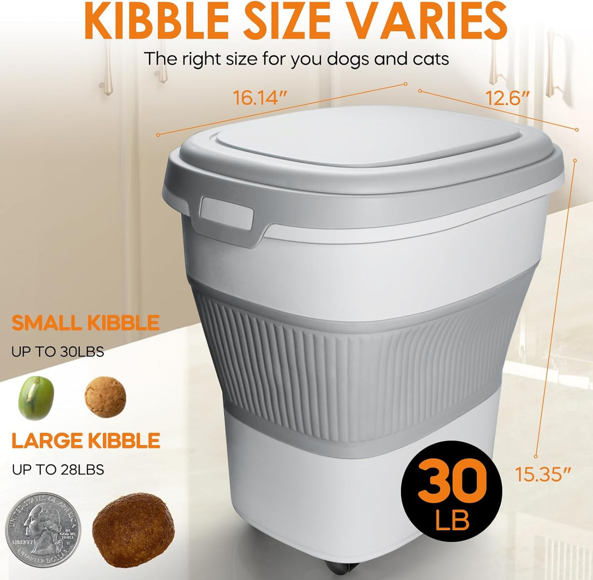 28-30Lbs Dog Food Storage Container, Collapsible Dog Food Container with Lid,Multifunctional Pet