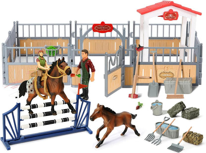 Horse Stable Playset, Horse Toys Set for Girls and Boys with Rider, Farm Animal Figurines Barn