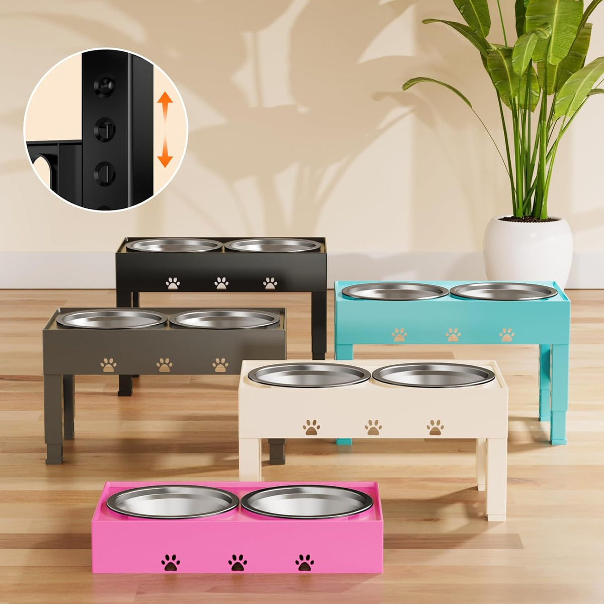 Elevated Dog Bowls with Mat, Raised Dog Food Bowl Stand with 2 Stainless Steel Bowls, 5 Height