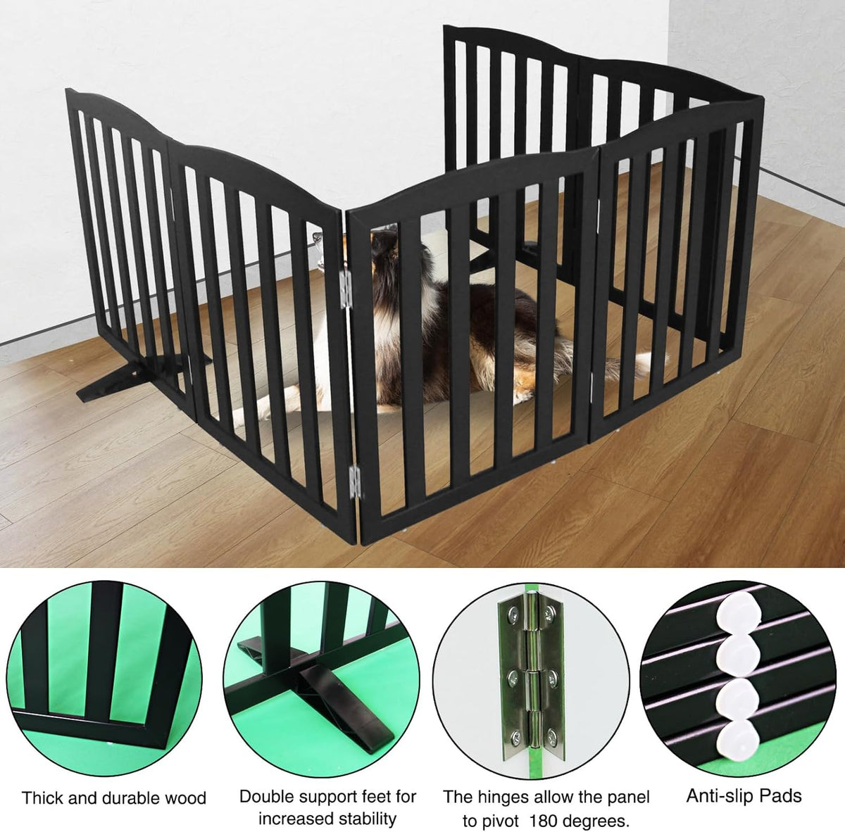 ZJSF Foldable Freestanding Indoor Dog Gate for House Wood Long Pet Gates Dog Fence for Stairs Puppy