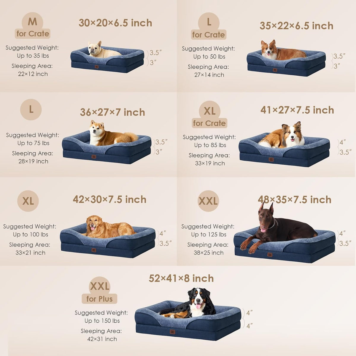EHEYCIGA Memory Foam Dog Bed for Medium Size, Orthopedic Dog Sofa with Sides and Waterproof Liner