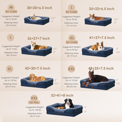 EHEYCIGA Memory Foam Dog Bed for Medium Size, Orthopedic Dog Sofa with Sides and Waterproof Liner