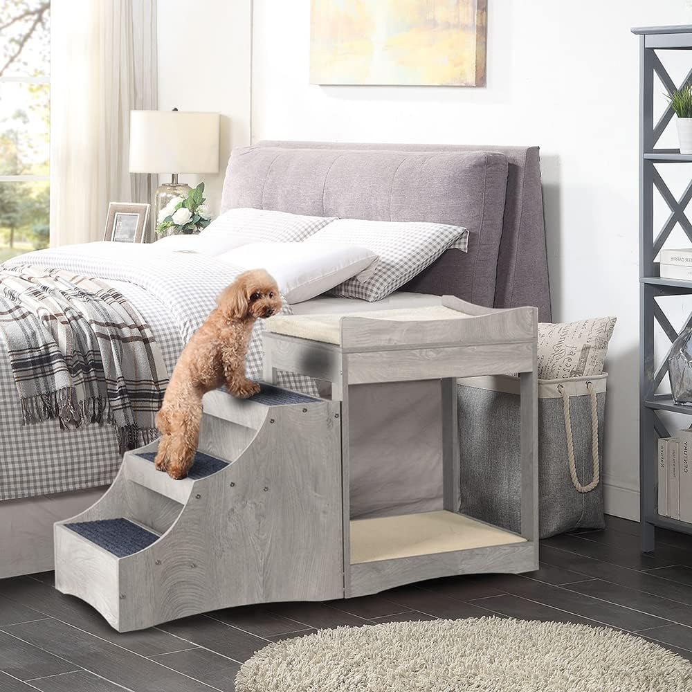 unipaws Pet Bunk Bed with Removable Step for Dogs and Cats, Multi-Level Bed Window Perch Seat