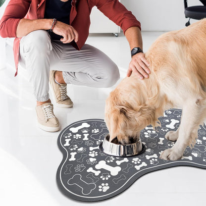 Dog & Cat Food Mat Bone Shaped Pet Feeding Mat Quick Absorb Water Bowl Placemat with Rubber Backing
