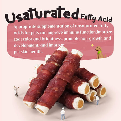 ASMPET Dog Treats Chews, Duck Wrapped Rawhide Sticks Filled with Sweet Potato for Small Medium