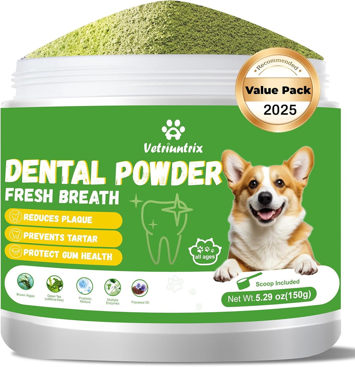 Dog Dental Care Powder - Plaque & Tartar Control with Natural Enzymes, Teeth Cleaning Powder for