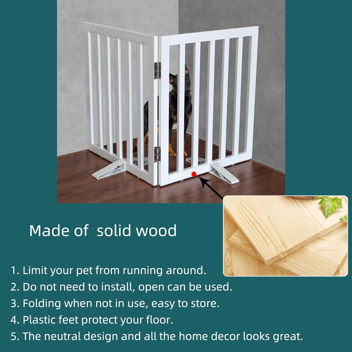 ZJSF Freestanding Indoor Dog Gate for House Foldable Wood White Puppy Gate for Doorways Pet Gate