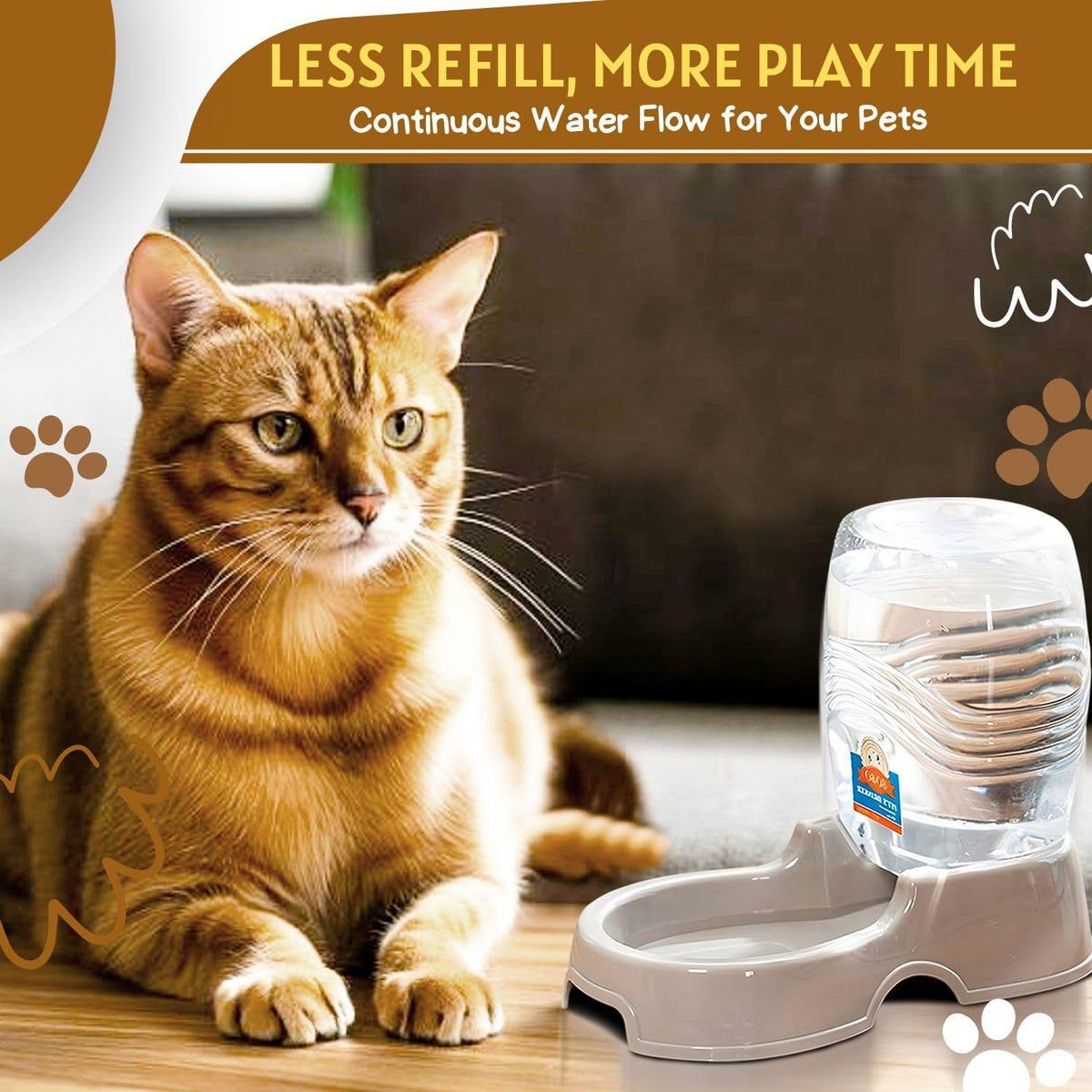 Flexzion Automatic Gravity Pet Waterer for Cat & Dog - Non-Skid & Easy-Clean Auto Replenish Water