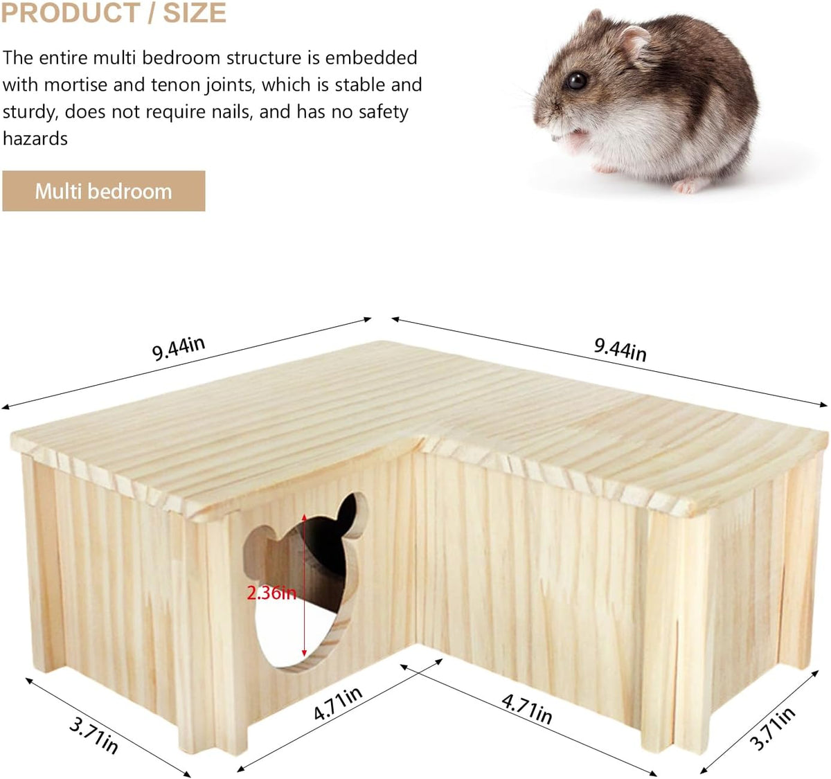 Wooden Hamster Platform and Dwarf Hamster House,Cute Syrian Hamster Tiny House Hideout,Large